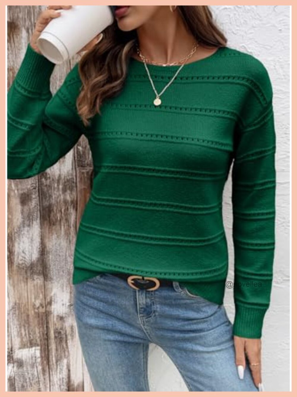 Women's Crewneck Long Sleeve Hollow Out Knit Lightweight Sweater - Picture 3 of 6